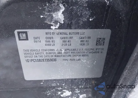 2014 Chevrolet Cruze 1Lt Auto z USA, uszkodzony, nr VIN 1G1PC5SB2E7353638